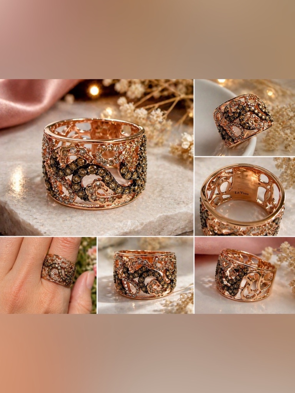 Authentic Le Vian Chocolate Diamond Ring 14K Rose Gold Wide Band Size 7 - Picture 2 of 3